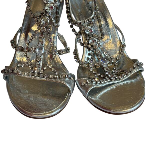 Valerie Stevens Silver Strappy Heel Rhinestone Embellishment 6.5 - Picture 1 of 8